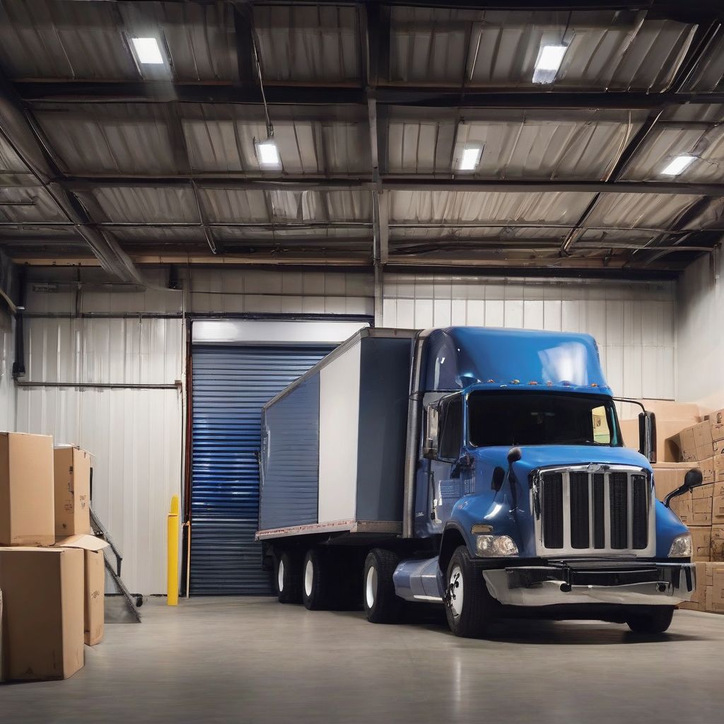 Moving truck backs into a storage unit