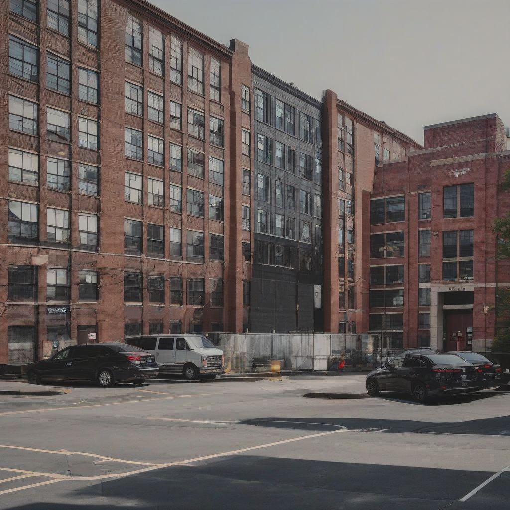 Modern warehouse buildings in an industrial district of Jersey City